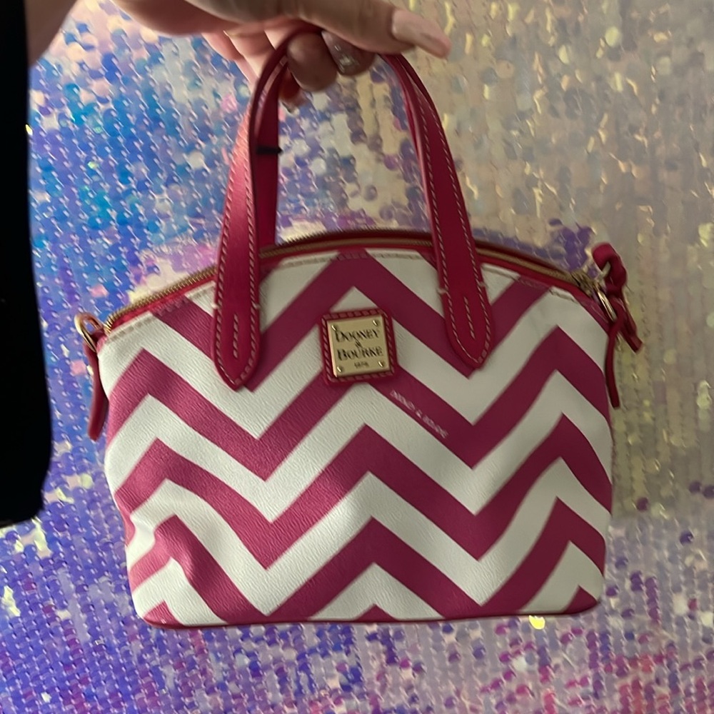 Dooney & Bourke Pink and White Chevron Tote